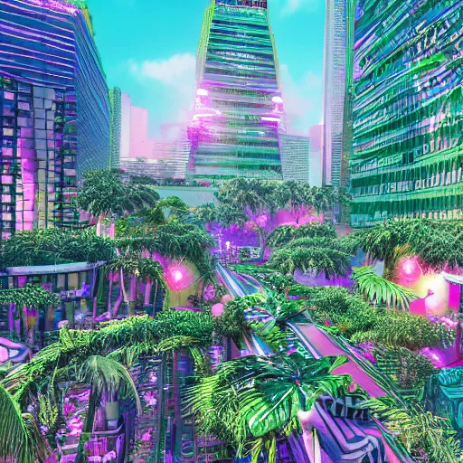 Prompt: vaporwave jungle city, digital art, cosmic, 3 d high definition, trending on art station, photorealistic, high resolution, v 8 k, octane, hyper detailed, insane details, intricate, elite, ornate, elegant trend, highly detailed and intricate, sharp focus, photography, unreal engine