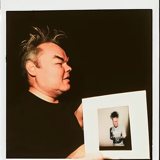 Image similar to stewart lee performing with the smiths, 9 0 s polaroid, by nan goldin