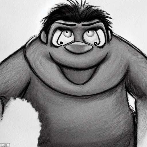 Image similar to courtroom sketch of Grug from the Croods on trial for eating all the bananas