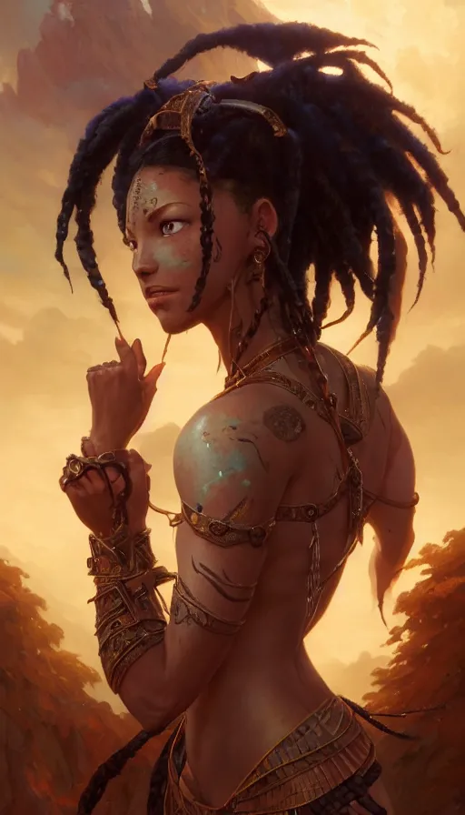 Image similar to highly detailed portrait of beautiful female warrior in avatar, dynamic pose, stephen bliss, unreal engine, fantasy art by greg rutkowski, loish, rhads, ferdinand knab, makoto shinkai and lois van baarle, ilya kuvshinov, rossdraws, tom bagshaw, global illumination, radiant light, detailed and intricate environment