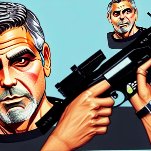 Image similar to george clooney in gta v illustrated by stephen bliss