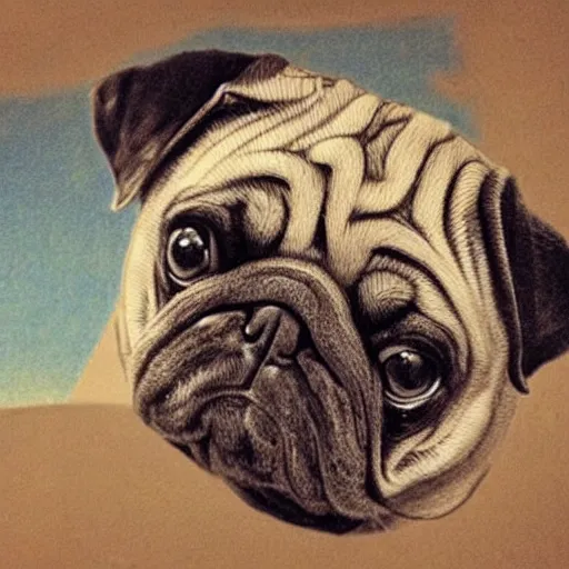 Image similar to pencil art, golden - ratio, spirals, highly detailed, panorama, astronaut pug in outer space by davinci.
