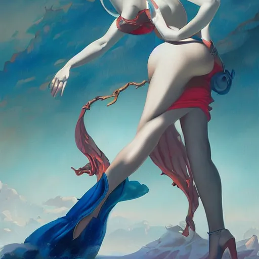 Image similar to a painting in the style of gil elvgren and in the style of peter mohrbacher.