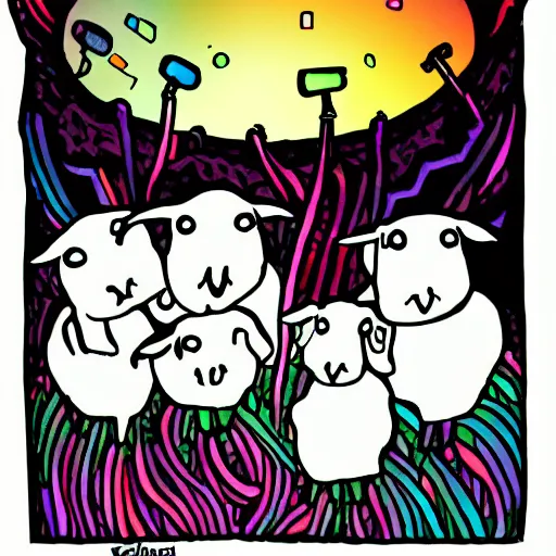 Image similar to the cult of lamb, colorful, cartoon, dark, cute