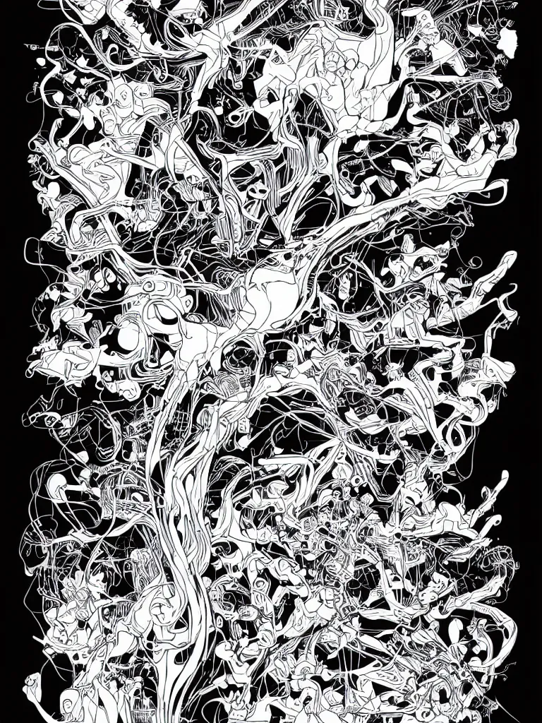 Prompt: ultra minimalist line vector art of a weird dream by James Jean and Dan Mumford and Strongstufftom and Adi Granov