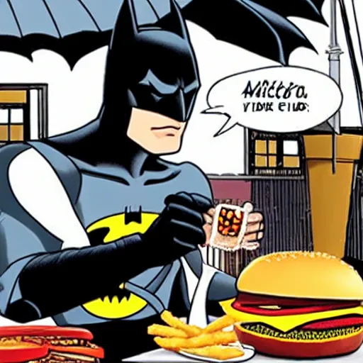 Batman eating a burger at McDonalds | Stable Diffusion | OpenArt