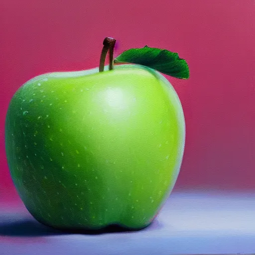 Prompt: a hyper-realistic studio oil-painting of an-apple; hyper-detailed; an extraordinary masterpiece!!!; flawless; trending on artstation