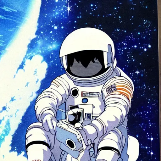 Image similar to an anime astronaut sitting in space, studio ghibli,