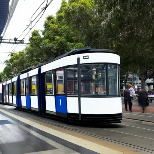 Prompt: photo of a futuristic Melbourne tram