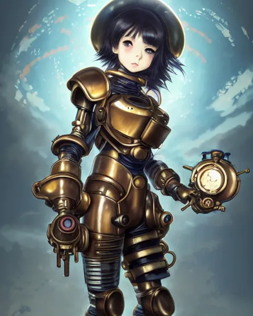 Image similar to portrait Anime Girl in mechanical armor steampunk cute-fine-face, pretty face, realistic shaded Perfect face, fine details. Anime. Bioshock steampunk realistic shaded lighting by katsuhiro otomo ghost-in-the-shell, magali villeneuve, artgerm, rutkowski Jeremy Lipkin and Giuseppe Dangelico Pino and Michael Garmash and Rob Rey