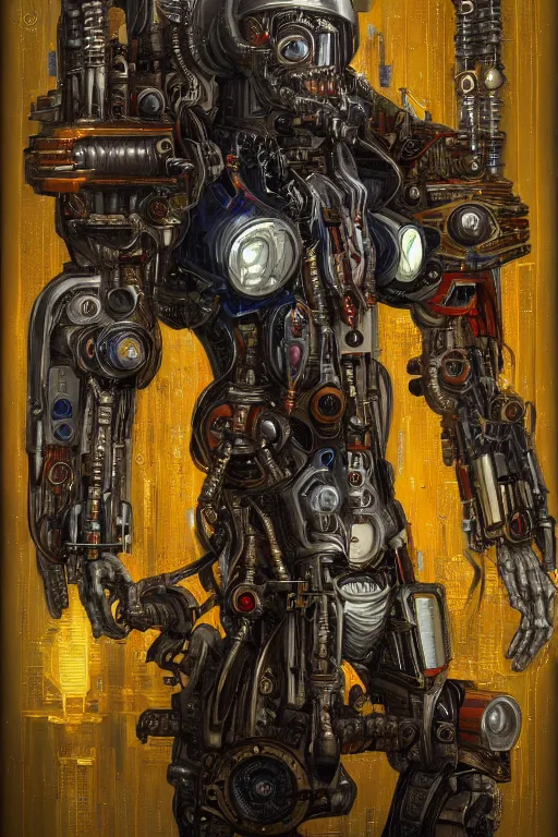 Image similar to portrait of adeptus mechanicus, cyborg, prist, cyberpunk, Warhammer, highly detailed, artstation, illustration, art by Gustav Klimt