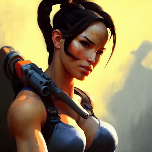 Prompt: Greg Manchess portrait painting of Lara Croft as Overwatch character, medium shot, asymmetrical, profile picture, Organic Painting, sunny day, Matte Painting, bold shapes, hard edges, street art, trending on artstation, by Huang Guangjian and Gil Elvgren and Sachin Teng