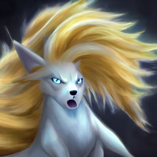 Prompt: Ninetales, Pokemon, realistic