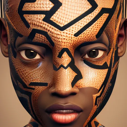 Image similar to : black human with maze pattern skin all over hyper detailed art station  dalle2 unity contest winners unrealengine trending on artstation,cinematic, hyper realism, high detail, octane render, 8k