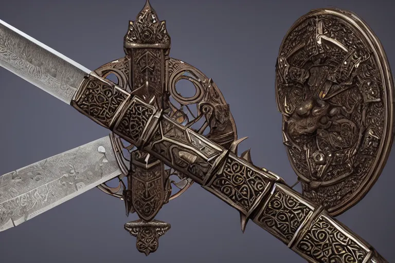 Image similar to magical artifact, sword, intricate, artstation, dramatic lighting