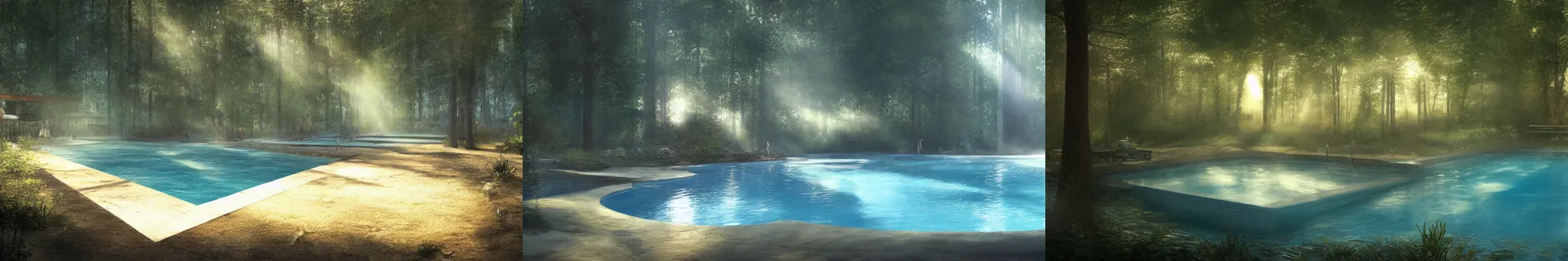 Prompt: light shining on a pool in the forest concept art