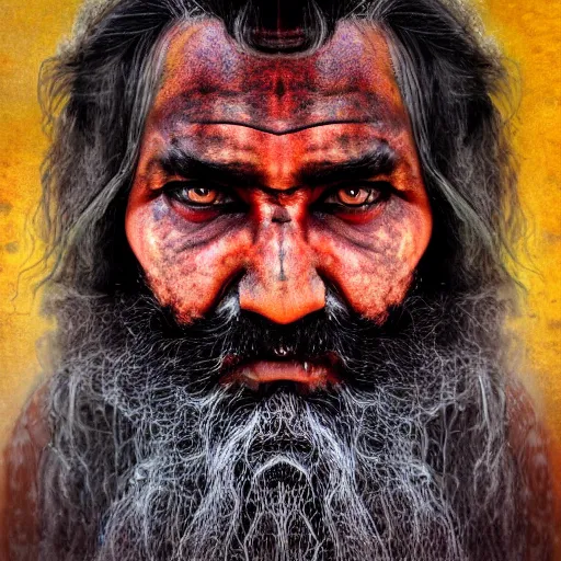 Image similar to realistic exposed expired fuji film portrait of aghori sadhu, hyperrealism, hypermaxiymalism, photorealistic, detailed, atmospheric, 8 k, award winning photography, cinematic