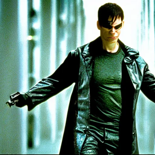 Prompt: michael c. hall as neo in the matrix movie still