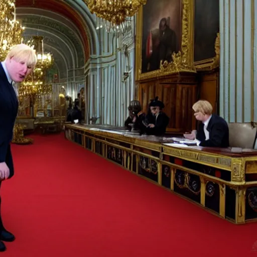 Prompt: boris johnson working in kremlin, reality, realistic, detailed, 8 k, award winning, wide shot,