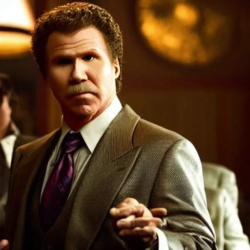 Image similar to close - up of will ferrell as a mafia boss in a movie directed by martin scorsese, movie still frame, promotional image, imax 7 0 mm footage