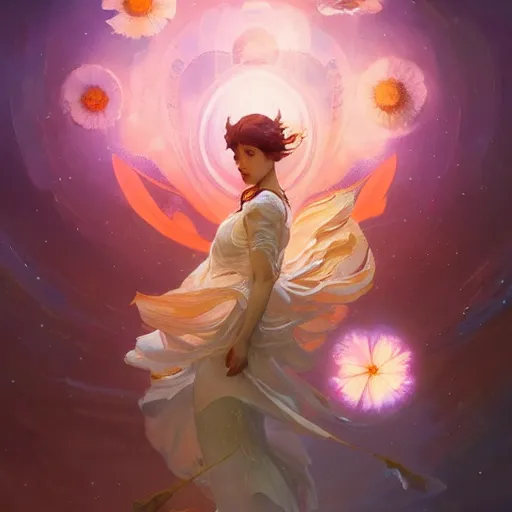 Image similar to Flower in the cosmos, highly detailed, digital painting, artstation, concept art, smooth, sharp focus, illustration, Unreal Engine 5, 8K, art by artgerm and greg rutkowski and alphonse mucha