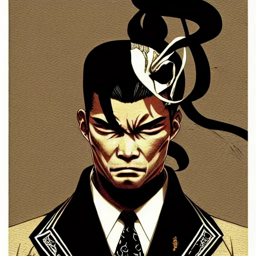 Image similar to silhouette of a Yakuza warrior illustration, medium shot, intricate, elegant, highly detailed, digital art, ffffound, art by JC Leyendecker and sachin teng