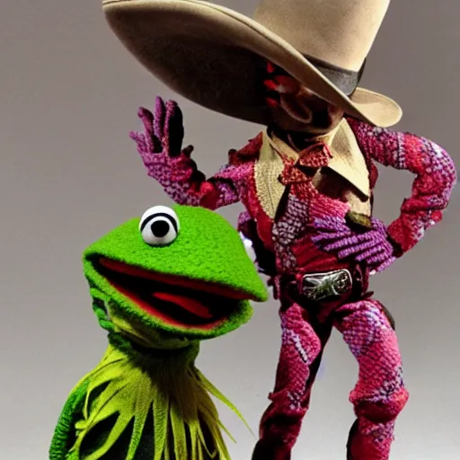 Prompt: cowboy snake jim henson muppet