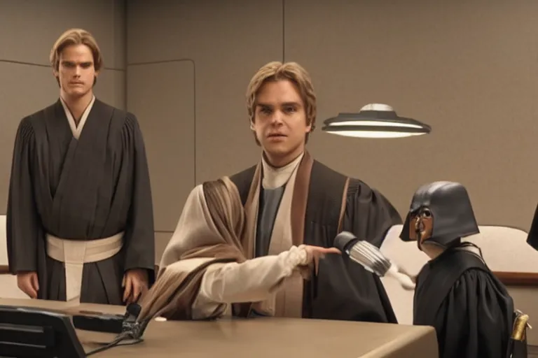 Image similar to anakin skywalker is defended in us court by saul goodman, 1 0 8 0 p, court session images, realistic faces