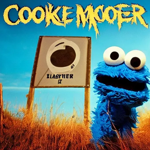 Prompt: Cookie Monster heavy metal album