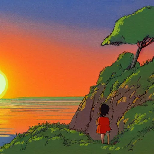 Prompt: sunset by studio ghibli