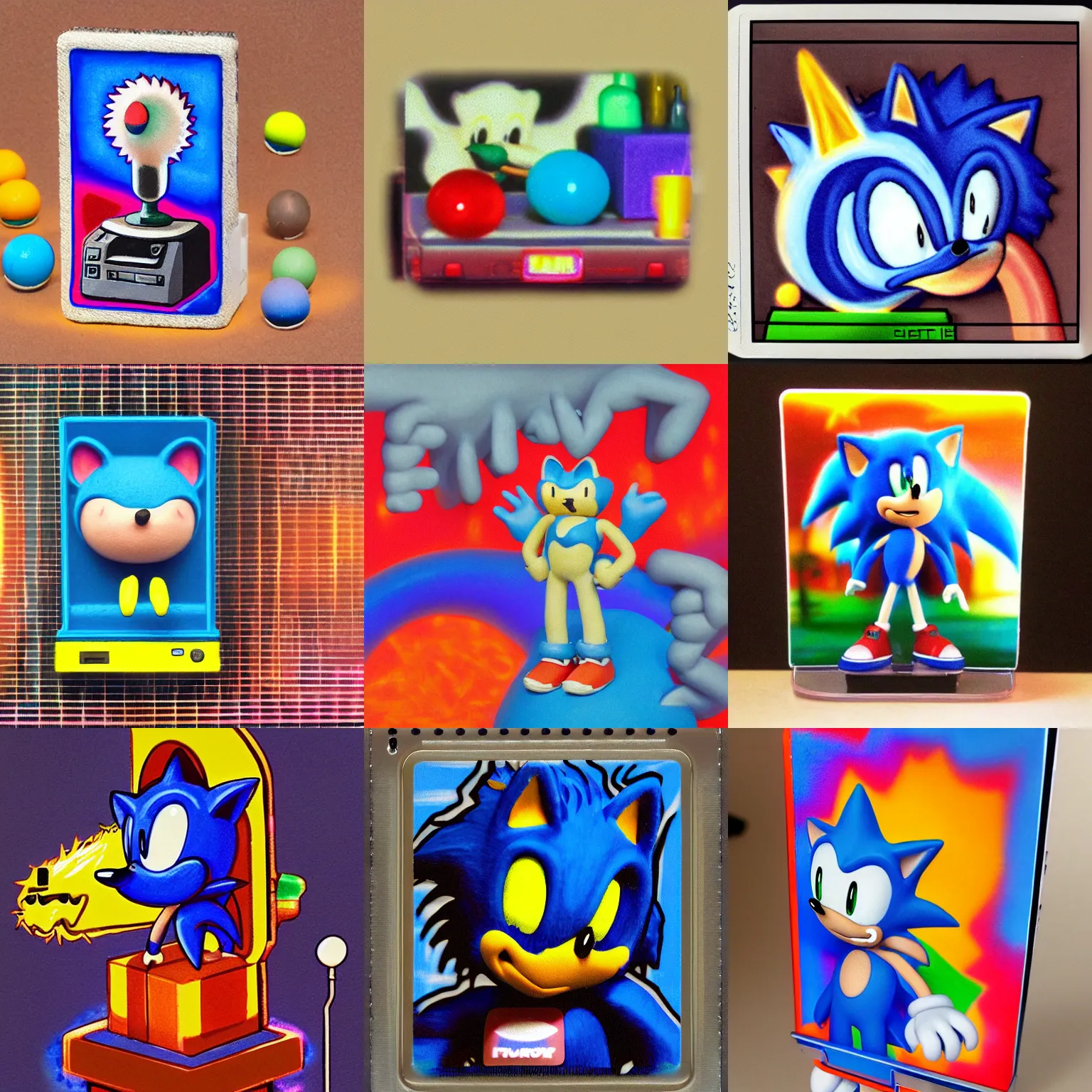 Prompt: clay stop motion claymation portrait of sonic hedgehog polaroid and surreal sharp, detailed professional soft pastels instax quality airbrush art lava lamp album cover liquid dissolving airbrush art lsd dmt sonic the hedgehog cyberspace lava lamp checkerboard matte painting 1 9 9 0 s 1 9 9 2 sega genesis rareware video game album cover