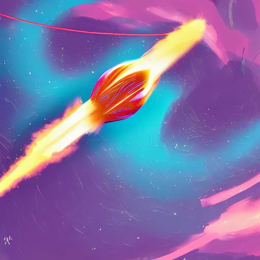 Prompt: a powerful javelin soars through the air, swirling bright energies, digital painting