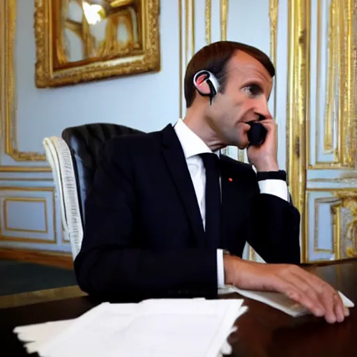 Image similar to emmanuel macron having a phone call with vladimir putin