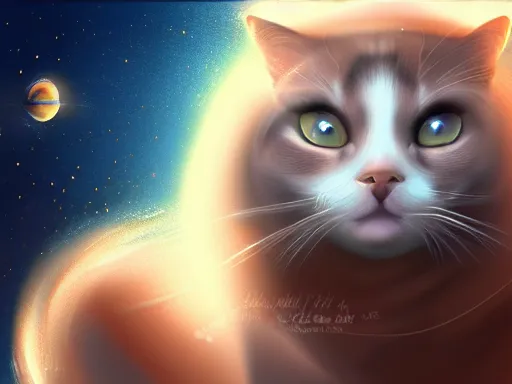 Prompt: cat in space, digital painting, elegant, beautiful, highly detailed, artstation, concept art