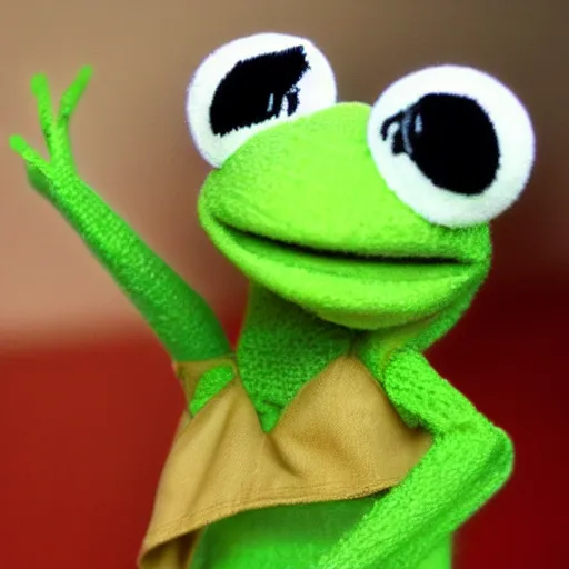 Image similar to kermit the frog sock puppet, photorealistic, very detailed, 4 k