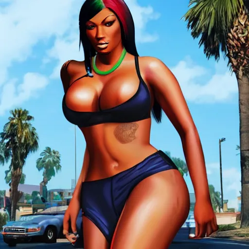 Image similar to megan thee stallion as gta V artwork, detailed