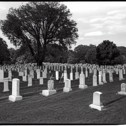 Prompt: photo of a cemetery, tri-x 400