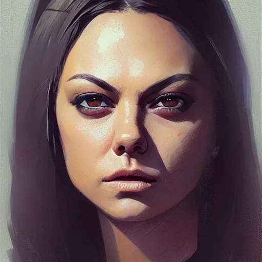 Image similar to “ portrait of mila kunis by greg rutkowski, young, attractive, highly detailed portrait, scifi, digital painting, artstation, concept art, smooth, sharp foccus ilustration, artstation hq ”