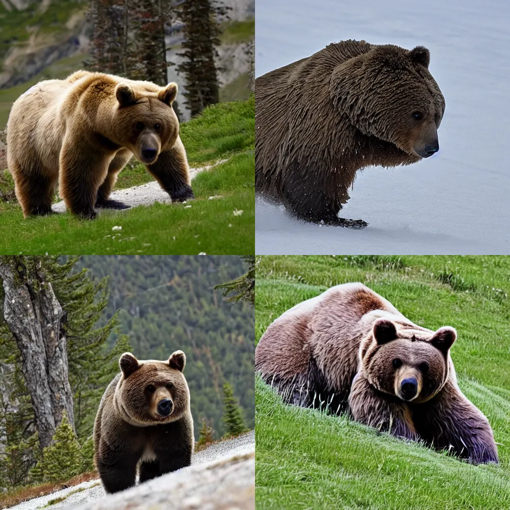 Prompt: un ours brun fait de la motoneige dans les Alpes