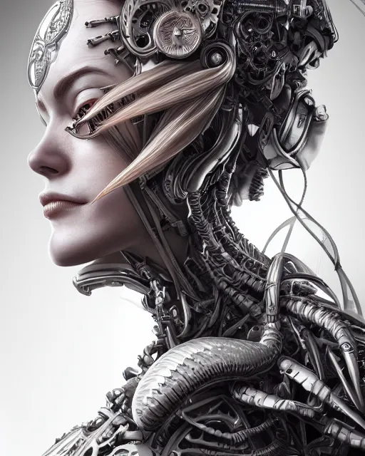 Image similar to portrait of stunning female biomechanical super soldier absurdly beautiful, gorgeous, elegant, an ultrafine hyperdetailed illustration by kim jung gi, irakli nadar, artgerm, intricate linework, octopath traveler, final fantasy, unreal engine 5 highly rendered, global illumination, radiant light