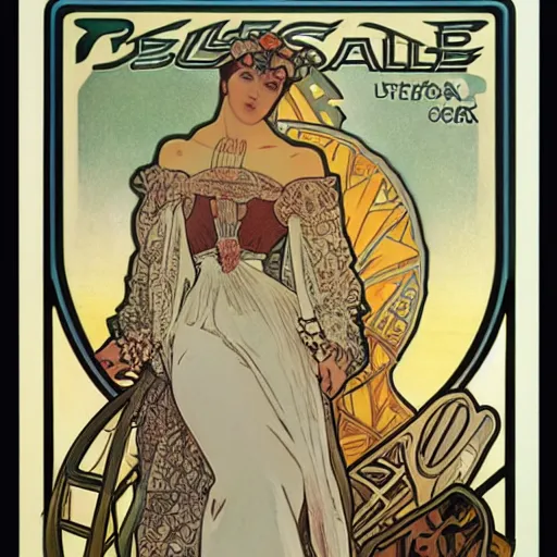 Prompt: Advertising for Tesla car by Alphonse Mucha