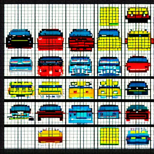 Prompt: car, collection sheet, pixel art