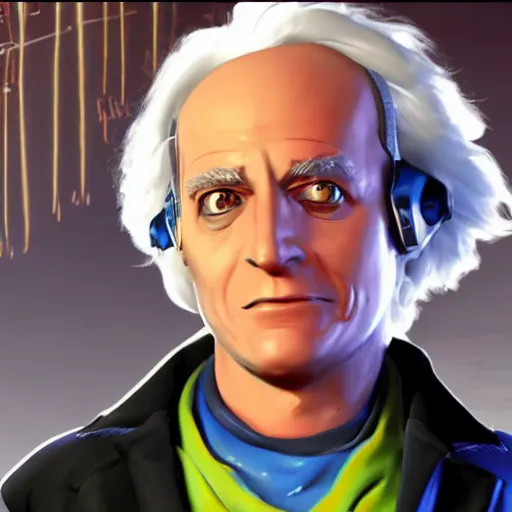 Image similar to screenshot of doctor emmett brown as an overwatch hero