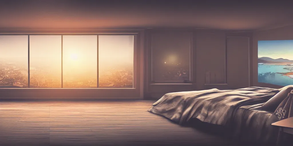 Prompt: Digital illustration. Trending. 4k. panoramic. HDR. Room.