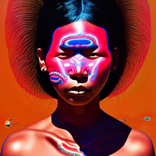 Prompt: aboriginal woman portrait soft light painted by james jean and katsuhiro otomo and erik jones, inspired by akira anime, smooth face feature, intricate oil painting, high detail illustration, sharp high detail, manga and anime 1 9 9 9