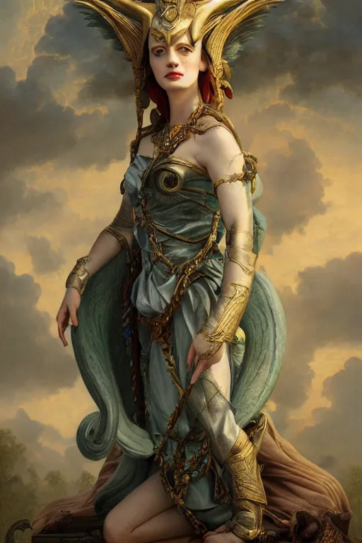 Image similar to A fantasy book style portrait painting of a hybrid, Eva Green, Anya_Taylor-Joy, Cory Chase, as a Mystical Valkyrie, Anubis-Reptilian, Atlantean Warrior, François Boucher, Oil Painting, unreal 5, DAZ, hyperrealistic, octane render, Regal, Refined, Detailed Digital Art, RPG portrait, William-Adolphe Bouguereau, Michael Cheval, Walt Disney (1937), Steampunk, Volumetric Golden dappled dynamic lighting, Highly Detailed, Cinematic Lighting, Unreal Engine, 8k, HD