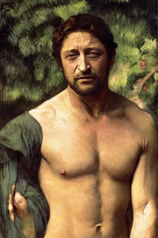 Image similar to actor gerard butler, by bouguereau and gauguin