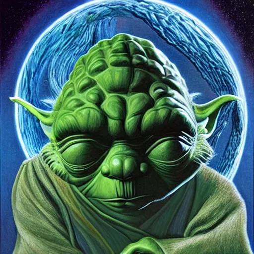 Prompt: yoda by alex grey and salvador dali, award winning profile illustration in high detail, surrealism