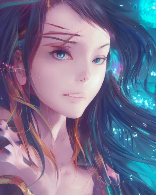 Image similar to anime illustration of a woman entranced, portrait by artgerm and wlop, digital art, bewitched, mesmerized, hypnotized, highly detailed, dramatic lighting, cinematic composition, concept art, sharp focus, colorful, photorealistic, 8 k