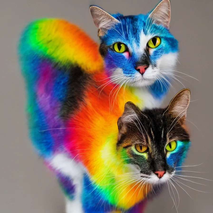 Image similar to Rainbow cat asking for food, ultra realistic, 8K